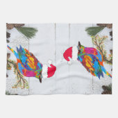 枝にカラフルおしぼる可愛らしい鳥 キッチンタオル (横)