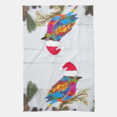 枝にカラフルおしぼる可愛らしい鳥 キッチンタオル (縦)