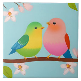 枝にカラフル刺さったマンガの鳥 タイル