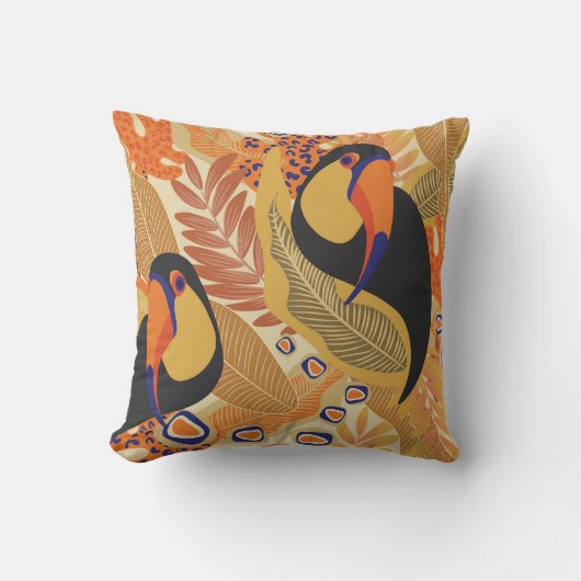 枝にトゥーカン、シームレスな熱帯パターン。 クッション (正面)