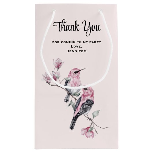 枝にピンクと黒の鳥が咲くパーティーありがとう スモールペーパーバッグ (裏面)