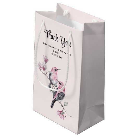 枝にピンクと黒の鳥が咲くパーティーありがとう スモールペーパーバッグ (裏面アングル)
