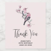 枝にピンクと黒の鳥が咲くパーティーありがとう ワインラベル (シングルラベル)