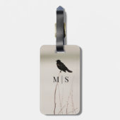 枝にモノグラムの赤い翼を持つブラックバード ラゲッジタグ (裏面縦)