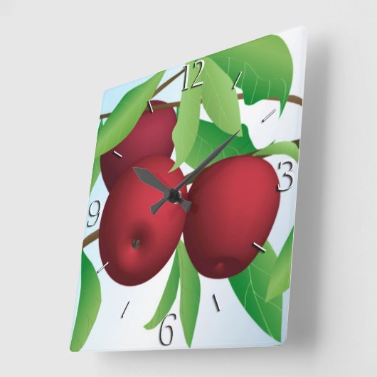 「枝にリンゴ」 スクエア壁時計 (傾斜)