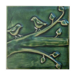 枝にヴィンテージの彫刻の鳥 タイル