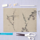 枝に三羽、花に一羽 薄葉紙 (クラフト)