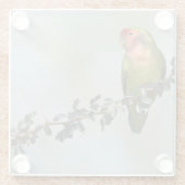 枝に乗ったバラ色の愛鳥 ガラスコースター (裏面)