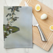 枝に乗ったバラ色の愛鳥 キッチンタオル (四つ折り)