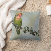 枝に乗ったバラ色の愛鳥 クッション (ブランケット)