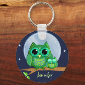 枝に可愛いフクロウとキーチェーン名前をカスタムする キーホルダー (正面)