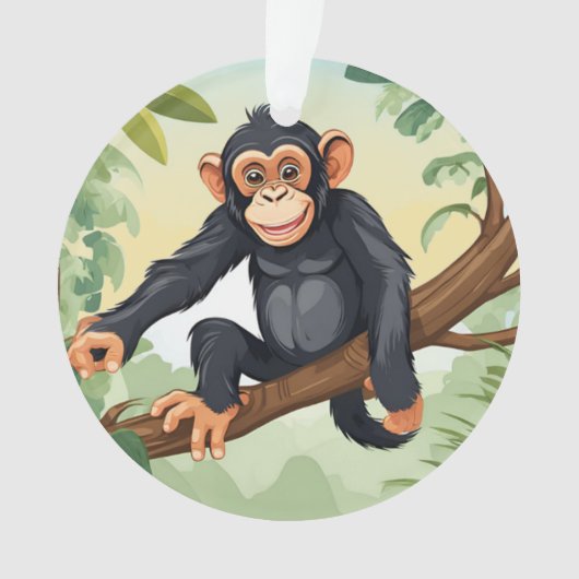 枝に可愛い尾を付けたチンパンジー オーナメント (正面)