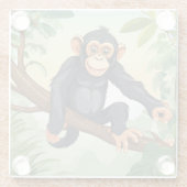 枝に可愛い尾を付けたチンパンジー ガラスコースター (裏面)