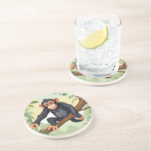 枝に可愛い尾を付けたチンパンジー コースター (側面)