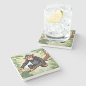 枝に可愛い尾を付けたチンパンジー ストーンコースター (横)