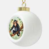 枝に可愛い尾を付けたチンパンジー セラミックボールオーナメント (右)