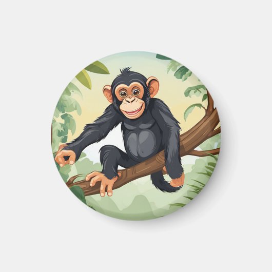 枝に可愛い尾を付けたチンパンジー マグネット (正面)