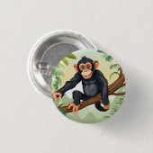 枝に可愛い尾を付けたチンパンジー 缶バッジ (正面&裏面)