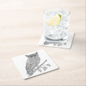 枝に坐っている刺激を受けたな魔法のフクロウ スクエアペーパーコースター (インサイチュ)