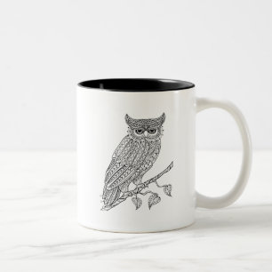枝に坐っている刺激を受けたな魔法のフクロウ ツートーンマグカップ
