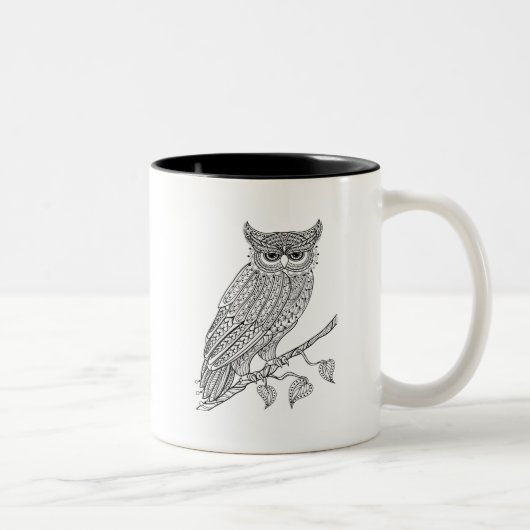 枝に坐っている刺激を受けたな魔法のフクロウ ツートーンマグカップ (右)