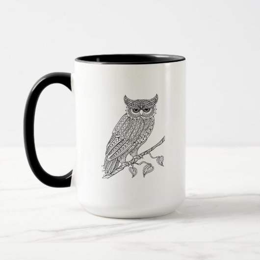 枝に坐っている刺激を受けたな魔法のフクロウ マグカップ (左)