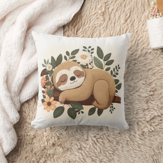 枝に寝そべるナマケモノのキャラクター            クッション (ブランケット)