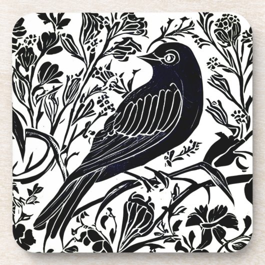 枝に広がる鳥の花 – 白黒 コースター (正面)