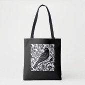 枝に広がる鳥の花 – 白黒 トートバッグ (正面)