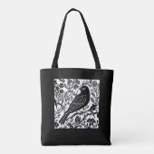 枝に広がる鳥の花 – 白黒 トートバッグ (裏面)
