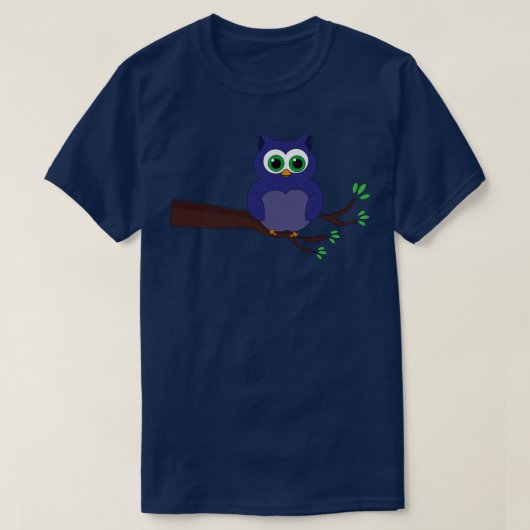 枝に座ったかわいいフクロウ Tシャツ (デザイン正面)