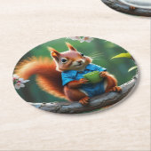 枝に座ってかわいいリス–68364 ラウンドペーパーコースター (アングル)