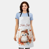 枝に座るかわいい秋のフクロウ|過去記事 エプロン (着用した状態)