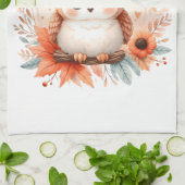 枝に座るかわいい秋のフクロウ|過去記事 キッチンタオル (折り畳み)
