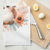 枝に座るかわいい秋のフクロウ|過去記事 キッチンタオル (四つ折り)