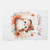 枝に座るかわいい秋のフクロウ|過去記事 キッチンタオル (横)