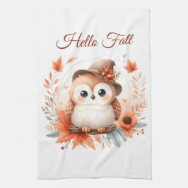 枝に座るかわいい秋のフクロウ|過去記事 キッチンタオル
