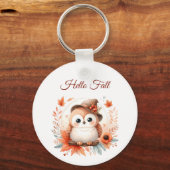 枝に座るかわいい秋のフクロウ|過去記事 キーホルダー (正面)