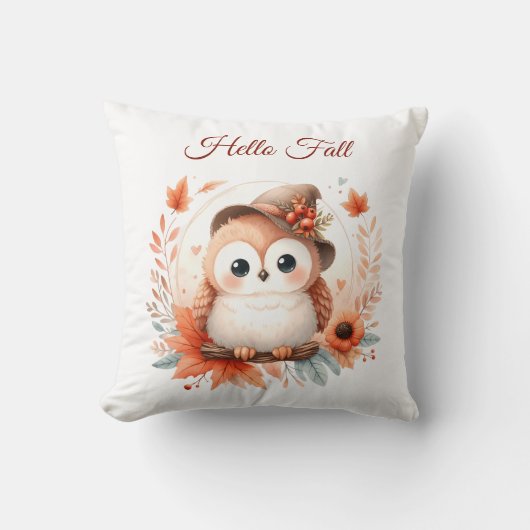 枝に座るかわいい秋のフクロウ|過去記事 クッション (正面)