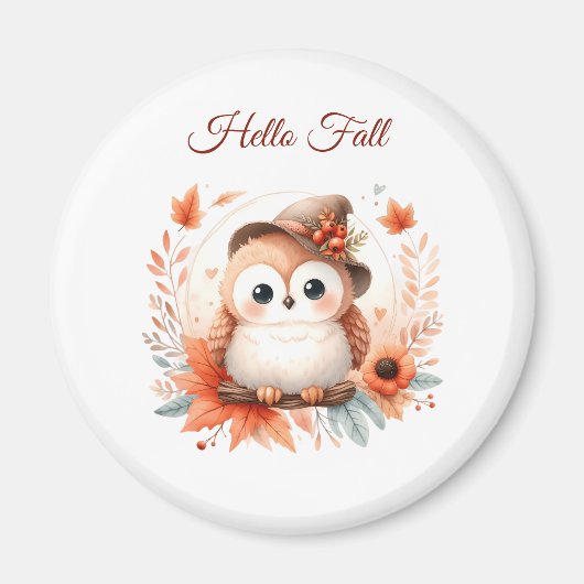 枝に座るかわいい秋のフクロウ|過去記事 マグネット (正面)