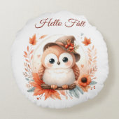 枝に座るかわいい秋のフクロウ|過去記事 ラウンドクッション (裏面)