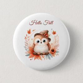 枝に座るかわいい秋のフクロウ|過去記事 缶バッジ