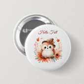 枝に座るかわいい秋のフクロウ|過去記事 缶バッジ (正面&裏面)