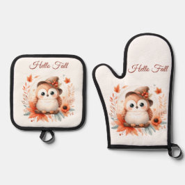 枝に座るかわいい秋のフクロウ|過去記事 鍋つかみ&鍋敷きセット