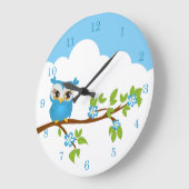 枝に時計を持ったかわいいフクロウの子|過去記事 ラージ壁時計 (傾斜)