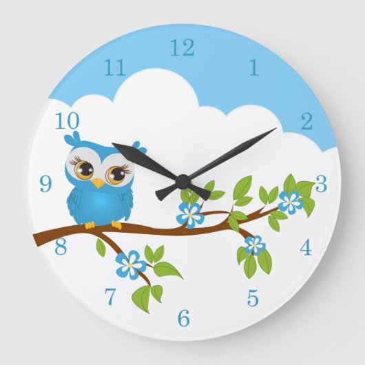 枝に時計を持ったかわいいフクロウの子|過去記事 ラージ壁時計 (正面)