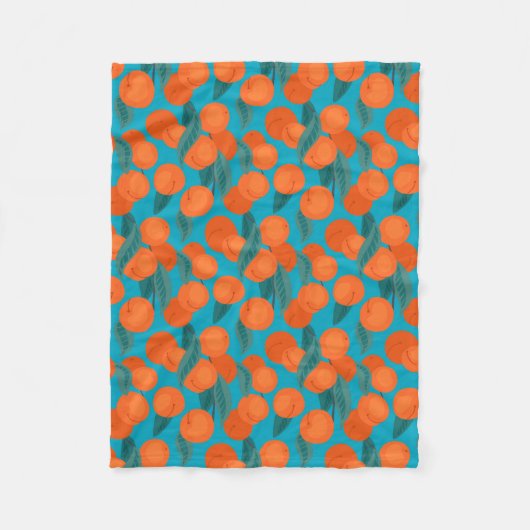 枝に桃があるシームレスなフラットパターン フリースブランケット (正面)