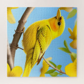 枝に止まった明るい黄色の松の鳥 ジグソーパズル (横)