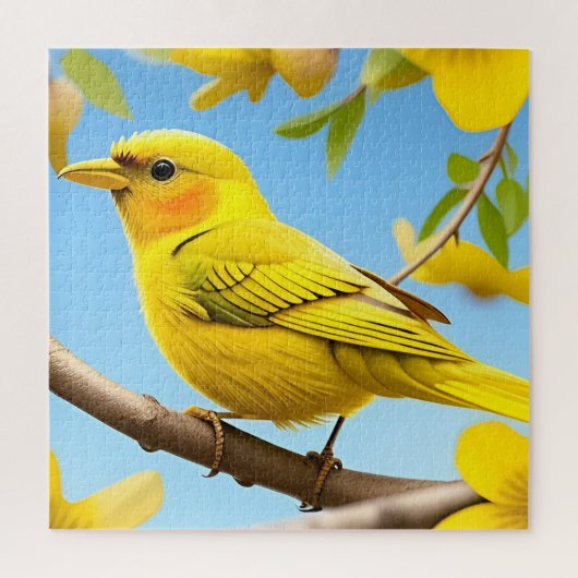 枝に止まった明るい黄色の松の鳥 ジグソーパズル (縦)