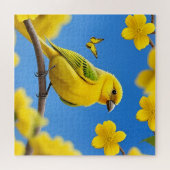 枝に止まった明るい黄色の松の鳥 ジグソーパズル (横)